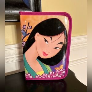 vintage New Disney Mulan Art zippered stationary case w/stickers,markers,pencils